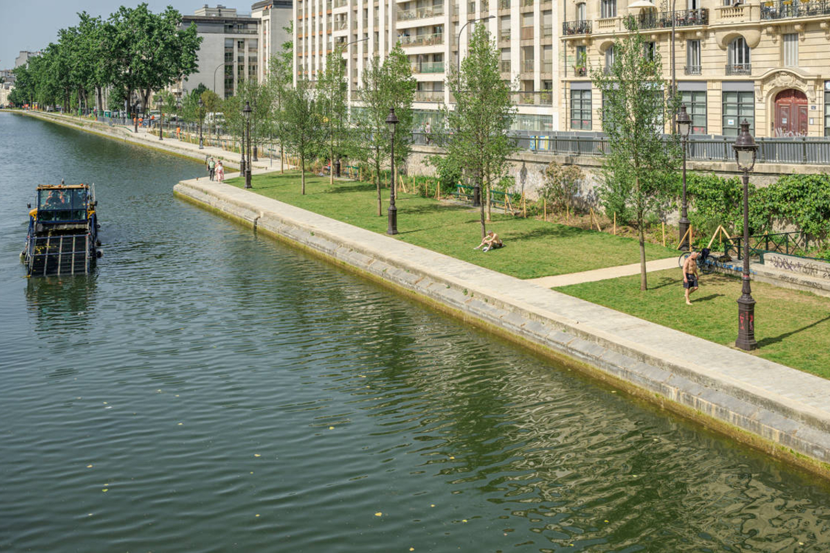 Pelouse située le long du canal