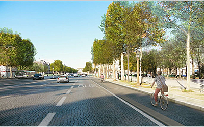 Décembre 2019 : sur 2 km, une piste cyclable de chaque côté, sur tous les Champs-Elysées
