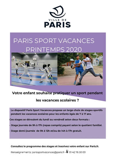 Affiche Paris Sport Vacances Printemps 2020