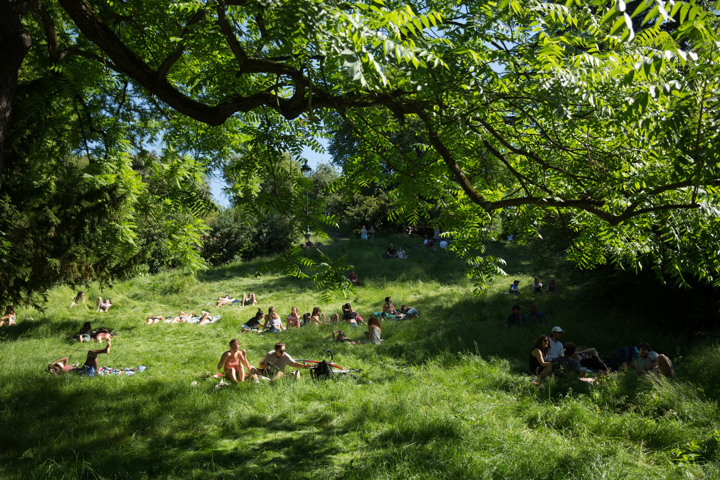 Parisiens dans l'herbe du Parc des Buttes-Chaumont