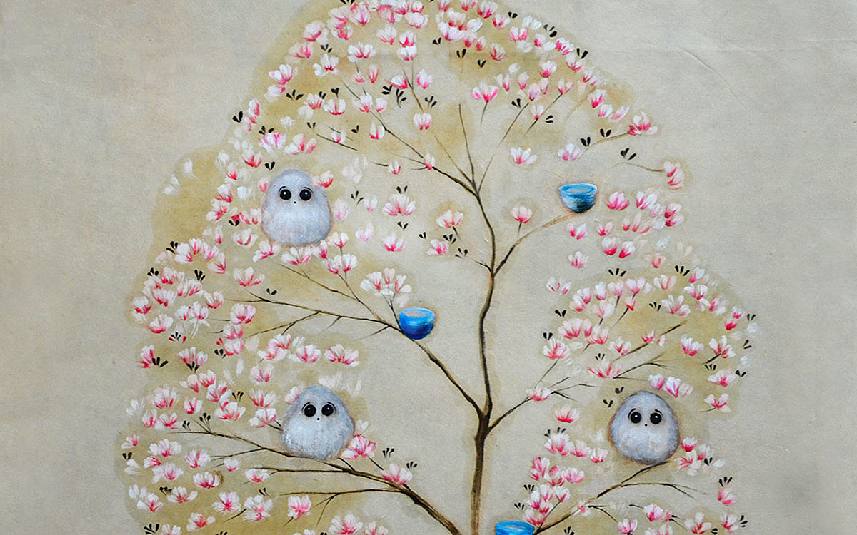 Peinture Les oiseaux boules de plum blossom