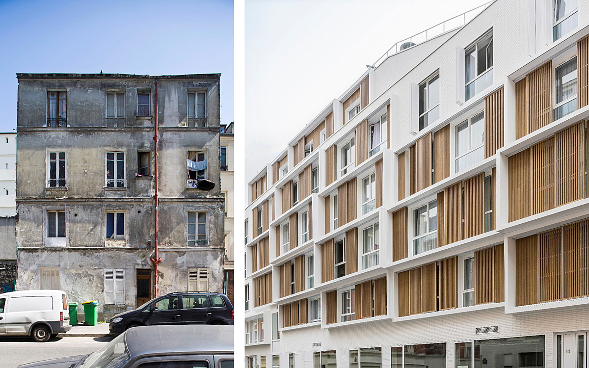 12-14-16 rue Emile Level (17e). Création de 53 studios pour jeunes travailleurs et 1 équipement petite enfanceMaître d’ouvrage : RIVP/HénéoMaître d’œuvre : MFR Architectes.Livraison en décembre 2018