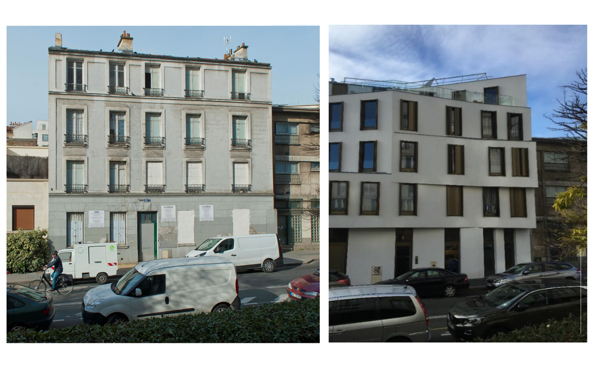  21 ter rue Haxo (20e). Création de 10 logements sociaux (PLS) et 1 local Maître d’ouvrage : Elogie-SiempMaître d’œuvre : BANG – Architectes.Livraison en avril 2019