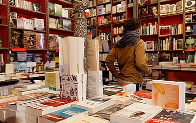 Rangée de livres dans une librairie.
