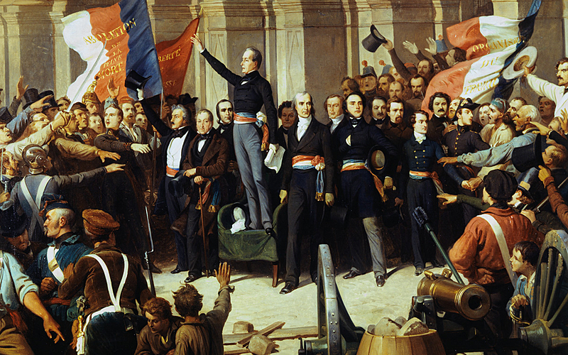 Henri Félix Philippoteaux (1815-1884). "Alphonse de Lamartine rejetant le drapeau rouge en 1848", détail.
