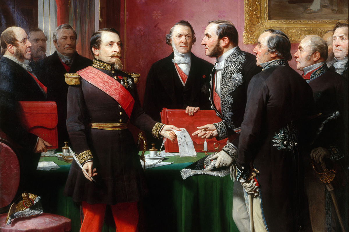 Adolphe Yvon (1817-1893). "Napoléon III remettant au baron Haussmann le décret d'annexion des communes limitrophes (16 février 1859)". 
