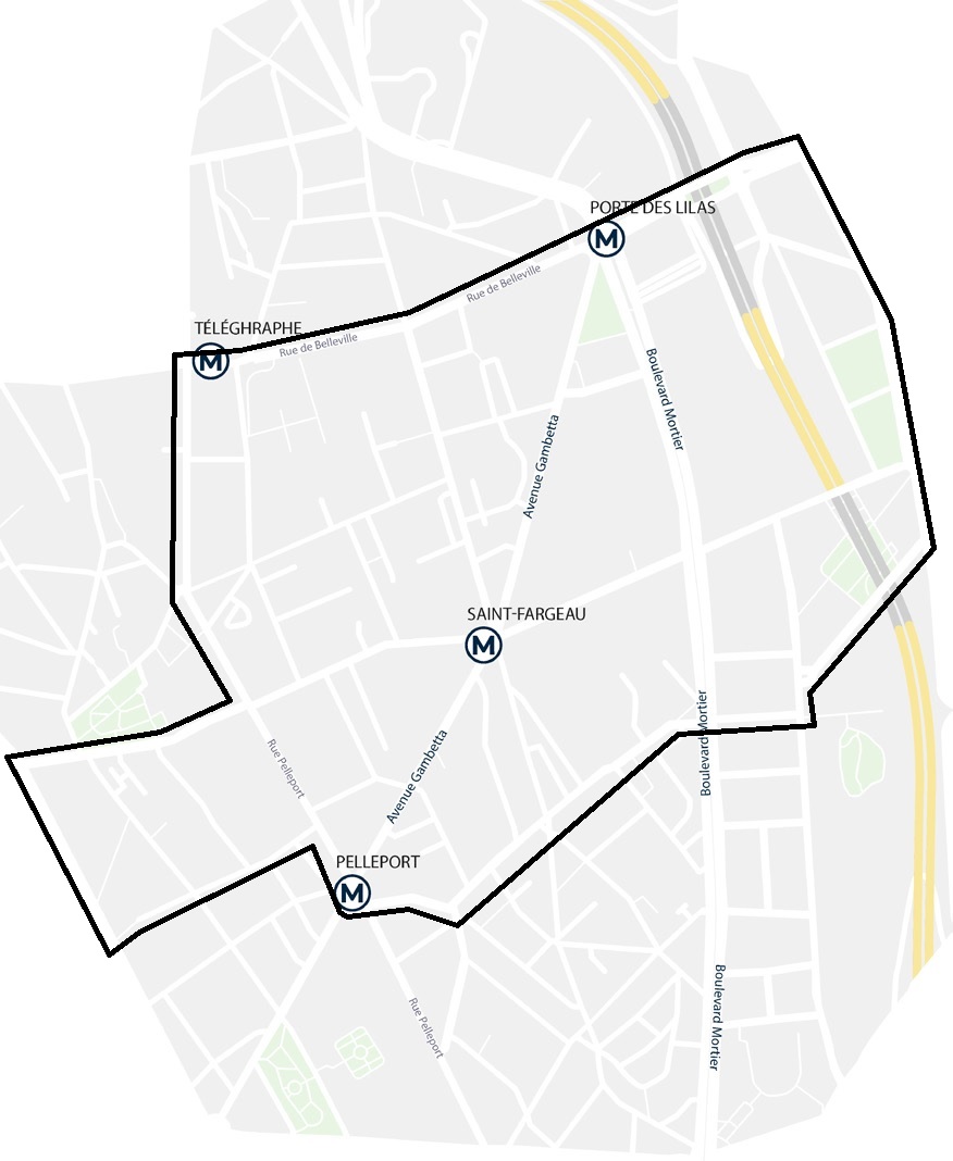 Plan quartier Telegraphe / Pelleport / Saint-Fargeau / Fougères