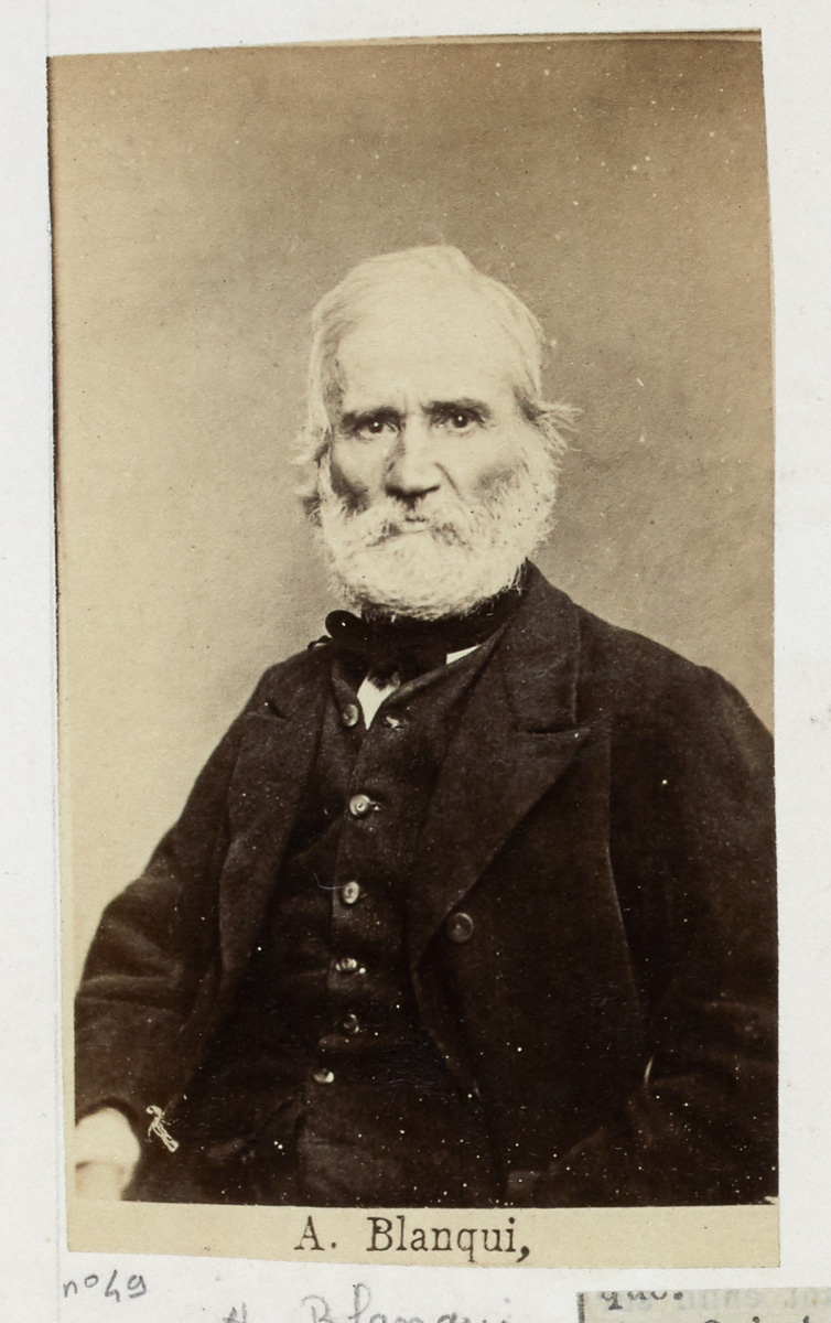 Louis-Auguste Blanqui  (1805-1881). Révolutionnaire et activiste, il est de toutes les manifestations qui prône l' " égalité sociale réelle ". Il est à l'origine du blanquisme. Avant 1870.