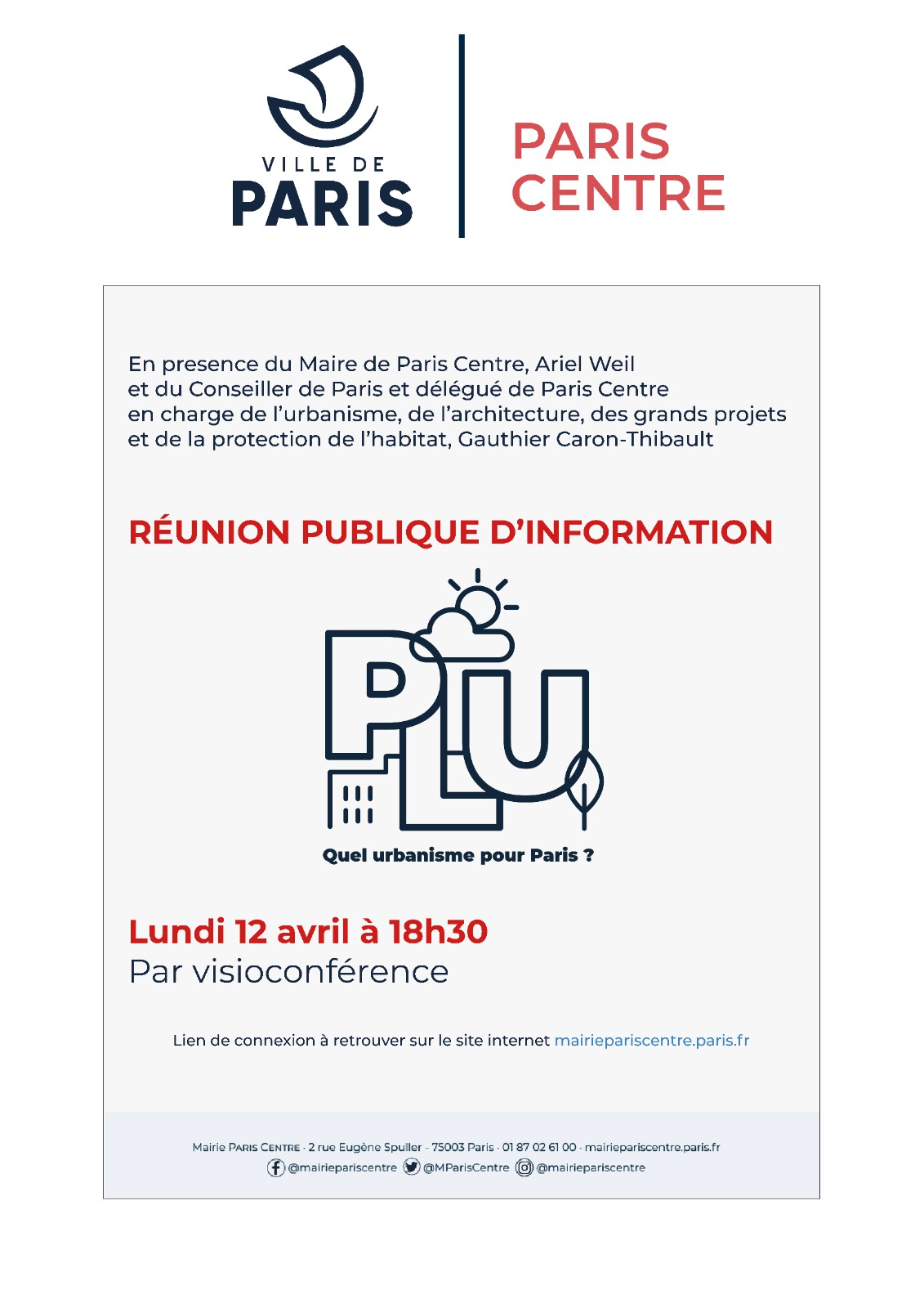 Affiche - Réunion de concertation sur la révision du PLU (Paris Centre)
