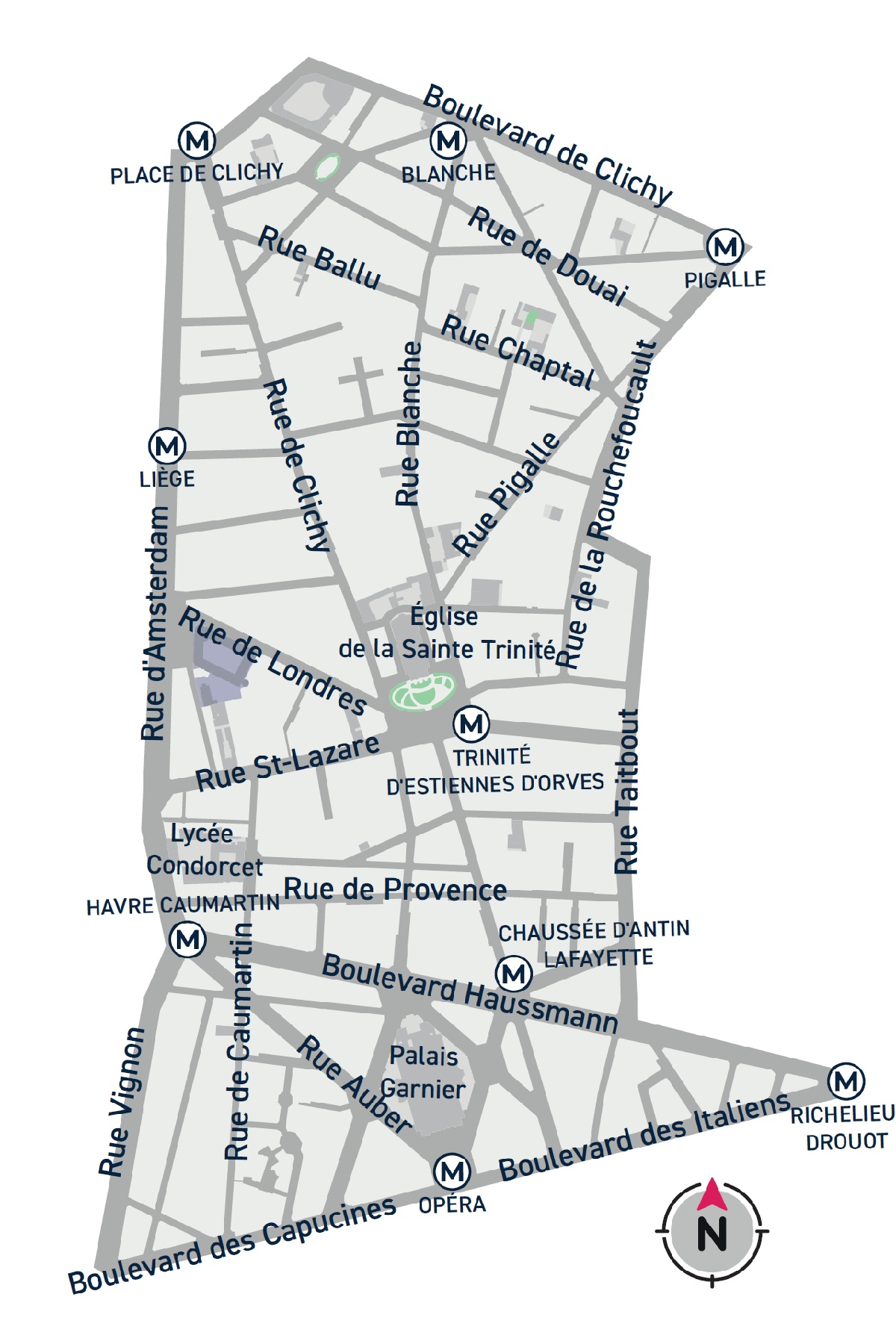 Plan du quartier Blanche - Opéra dans le 9ème arrondissement