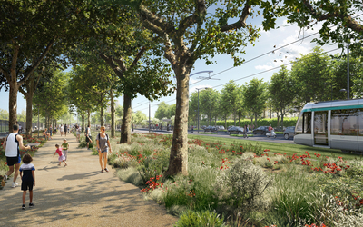 Vue Boulevard de l'Amiral Bruix avec le tramway T3