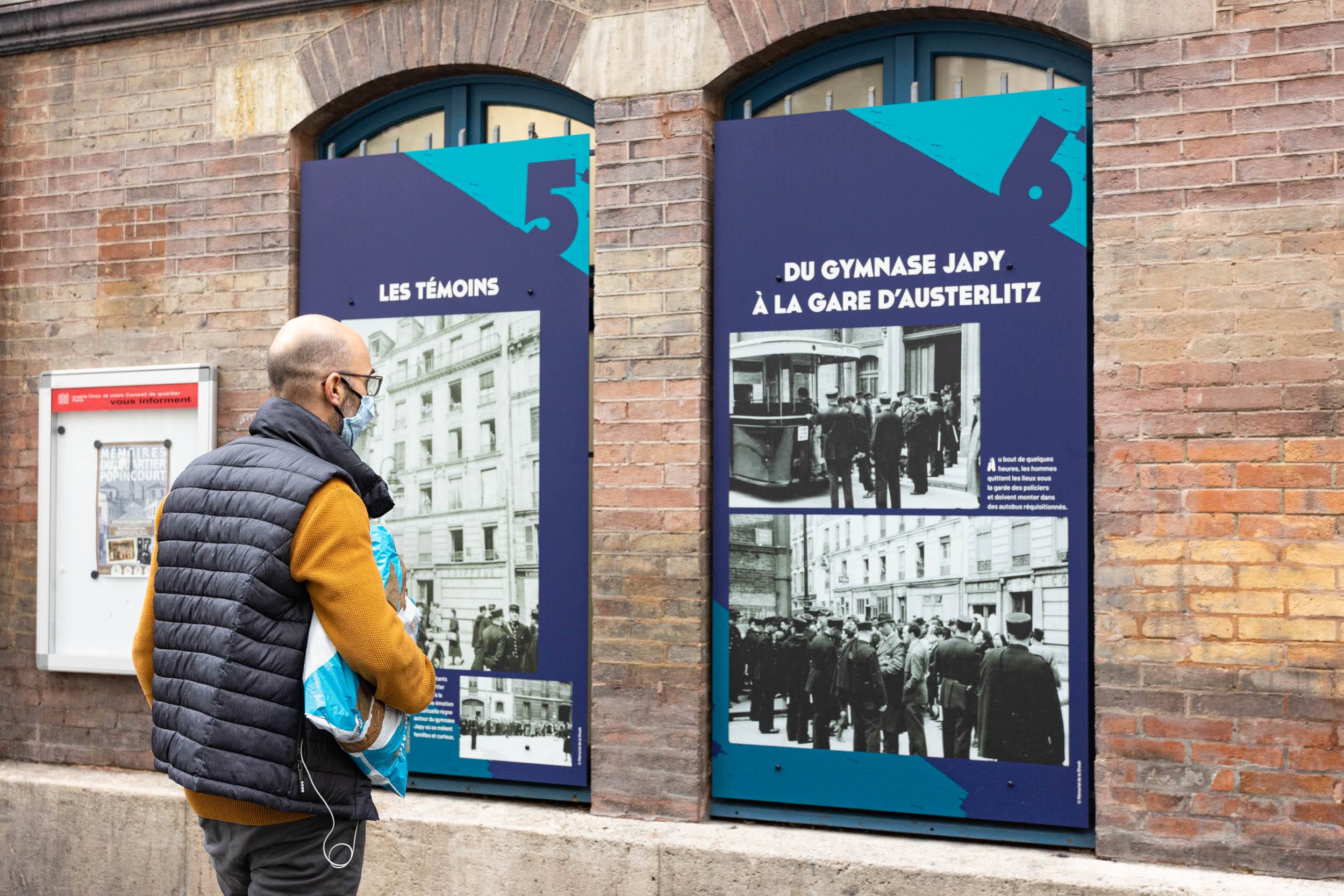 L'exposition "14 mai 1941 : la rafle du Billet Vert" devant le gymnase Japy 11e arr.