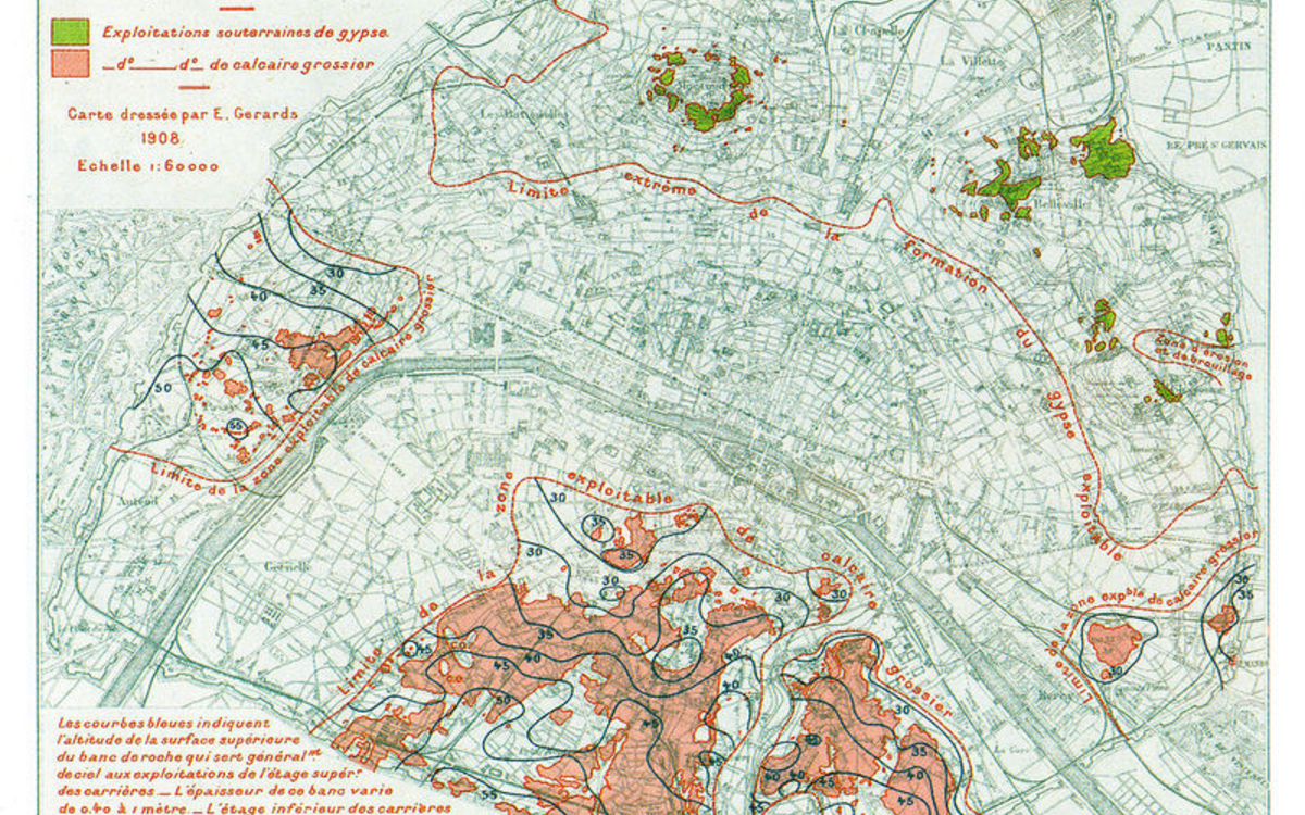 Situation des anciennes carrières sous Paris (carte de 1908).