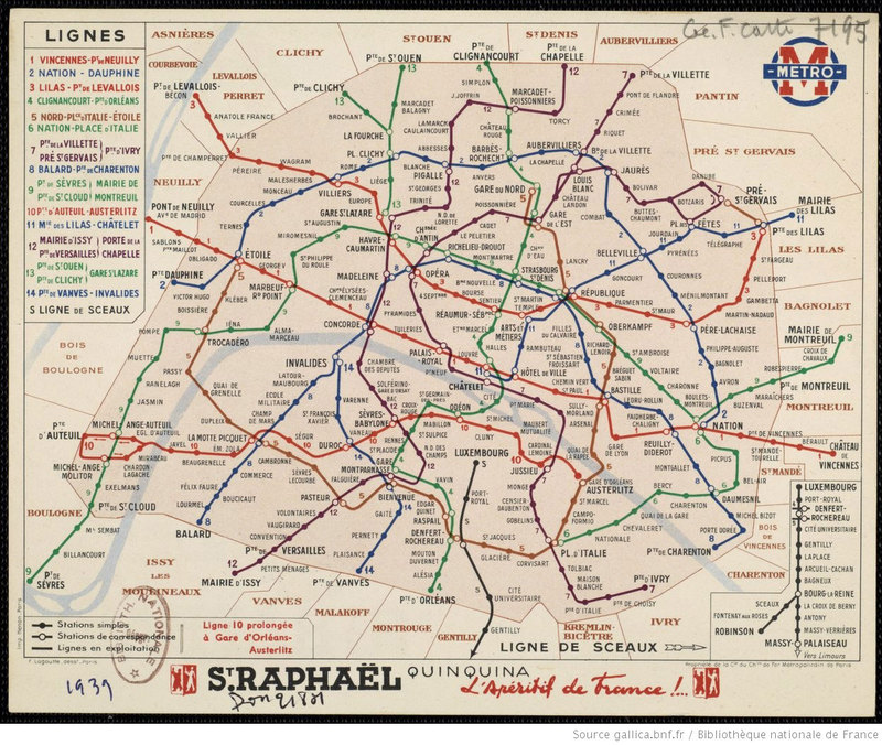Plan officiel du métro parisien (1939)