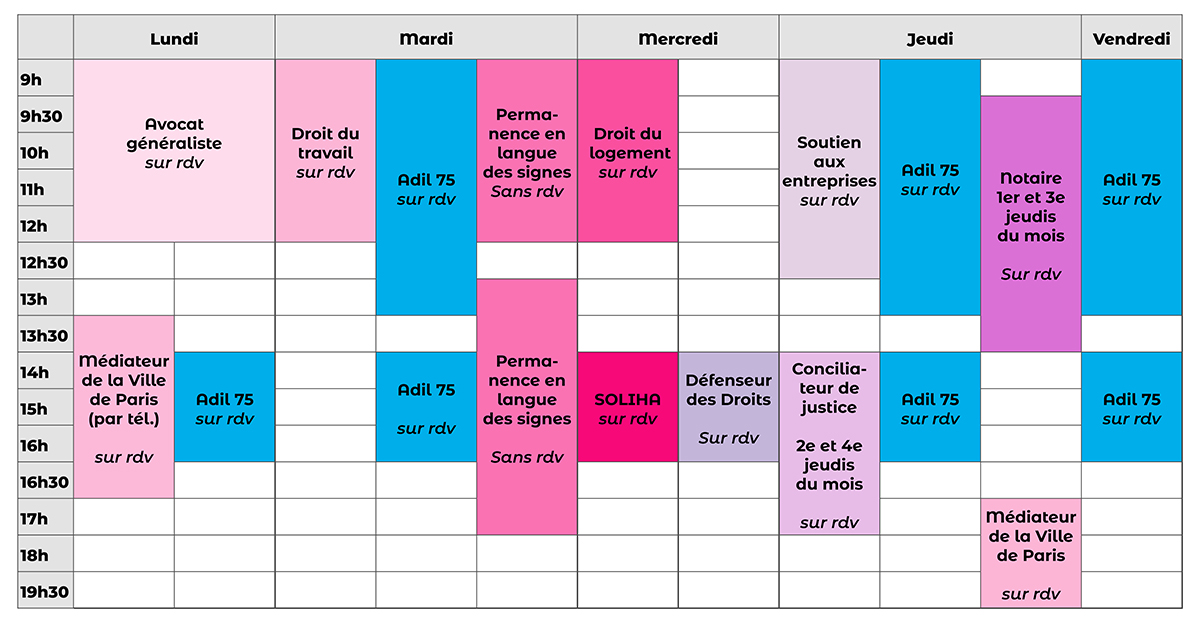 Calendrier hebdomadaire des permanences