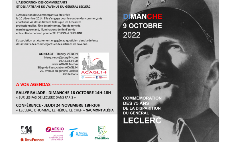 Flyer pour la commémoration des 75 ans de la disparition du Général Leclerc le 9 octobre