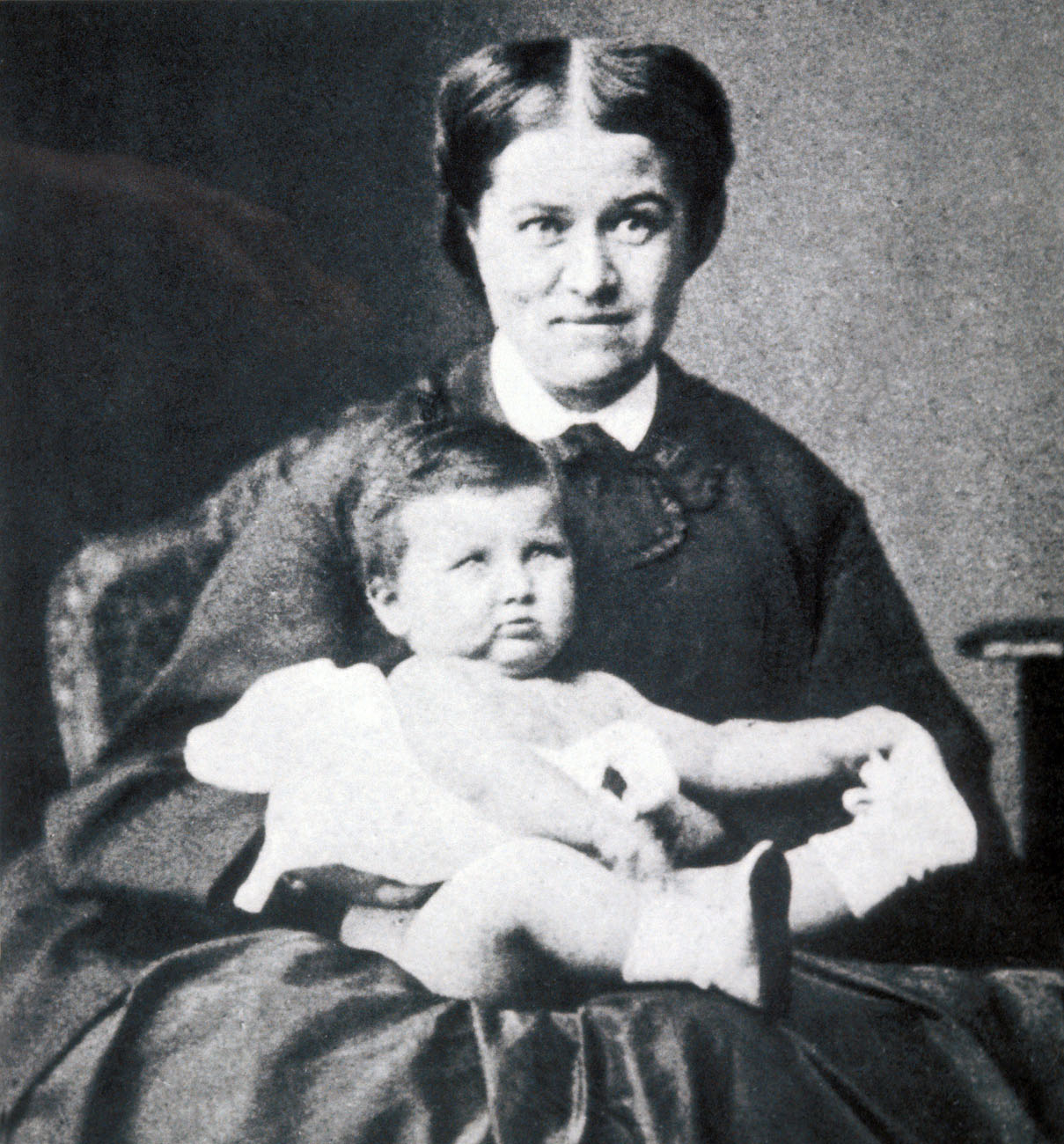 Madame Pasteur (1826-1910) et sa fille Camille (1863-1865 ) en 1864. Exposé au Musée Pasteur, cheminée dans le bureau de Louis Pasteur