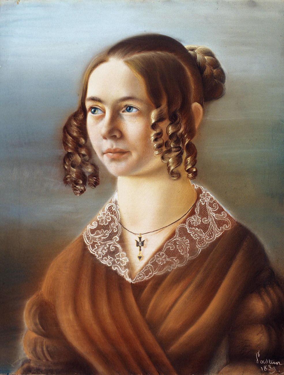 Sophie Roch (1819-1891) à l'âge de 20 ans. Pastel exécuté par Louis Pasteur en 1839. Fille de François Emmanuel Roch, elle épouse en juin 1847 Alexandre Charrière vigneron ami d'enfance de Louis Pasteur. Exposé au musée Pasteur.