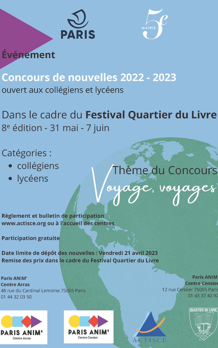 Concours de nouvelles 2022/2023 – Festival Quartier du  Mairie du 5ᵉ