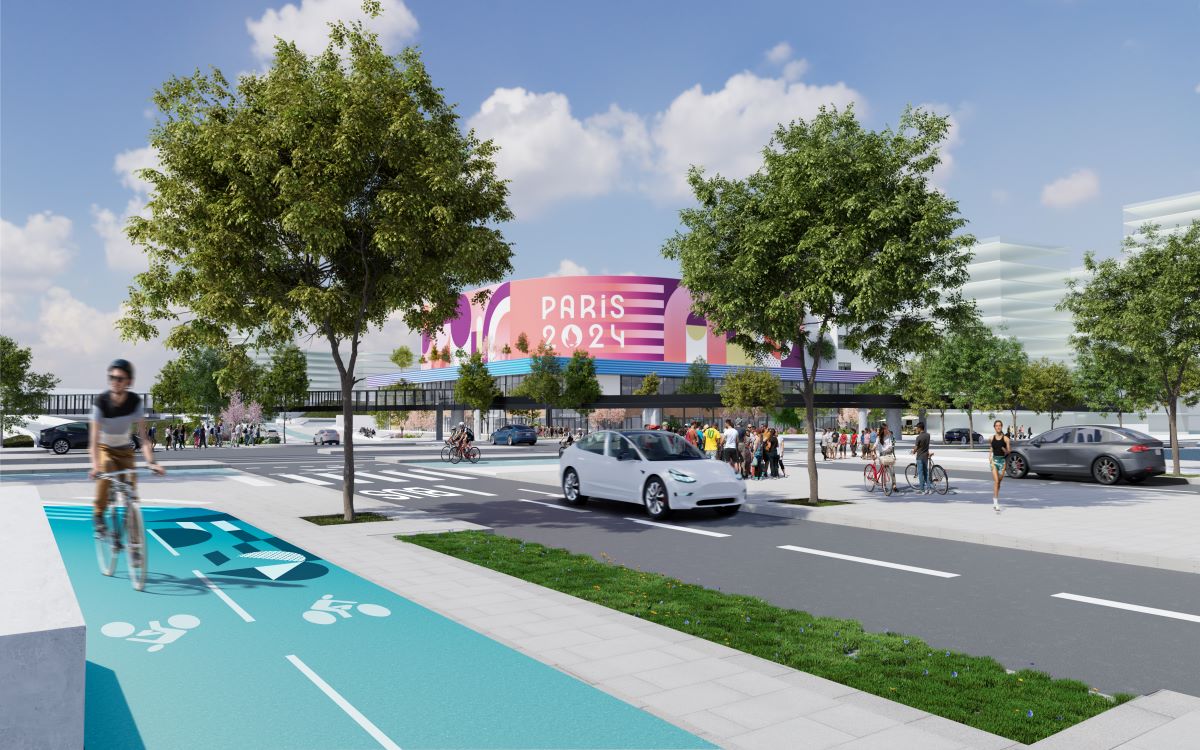 Piste cyclable de la Porte de la Chapelle aux couleurs des Jeux de Paris 2024
