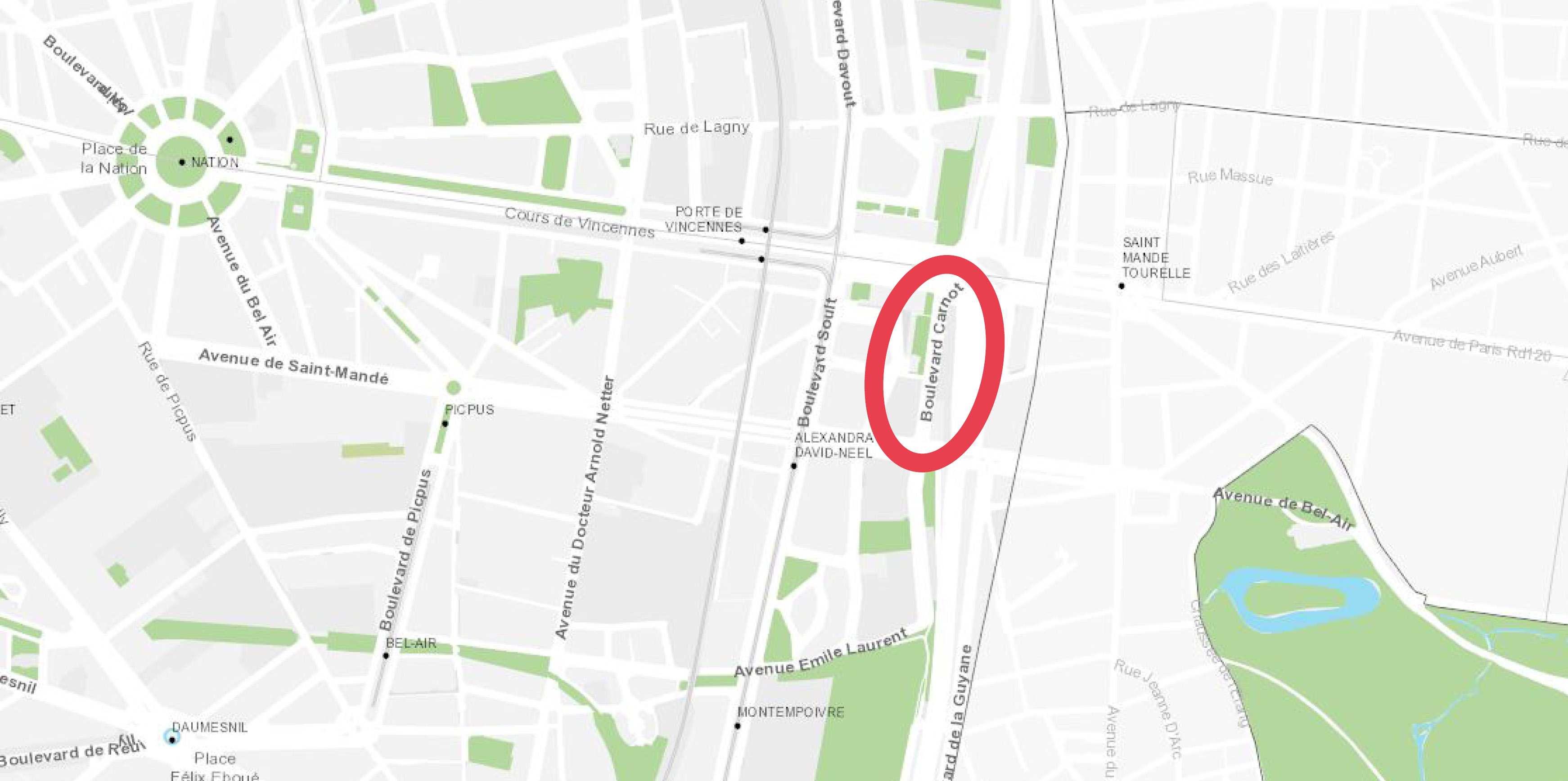 plan du secteur du boulevard Carnot – Porte de Vincennes (12e)