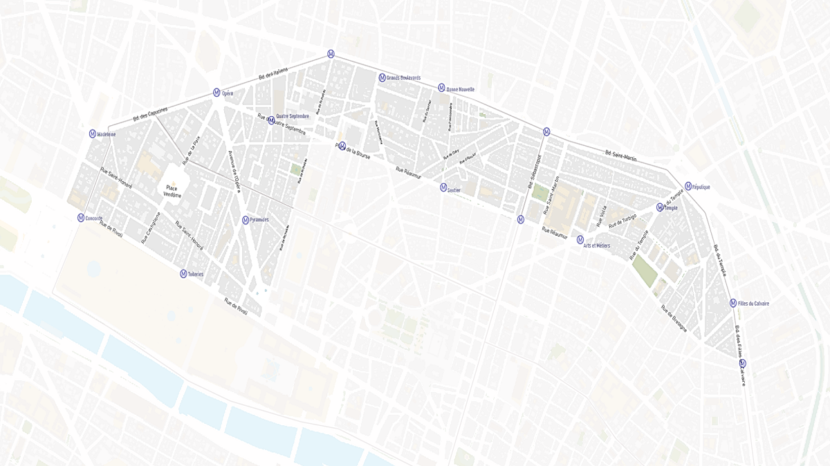 Le plan du quartier Grands Boulevards - Opéra