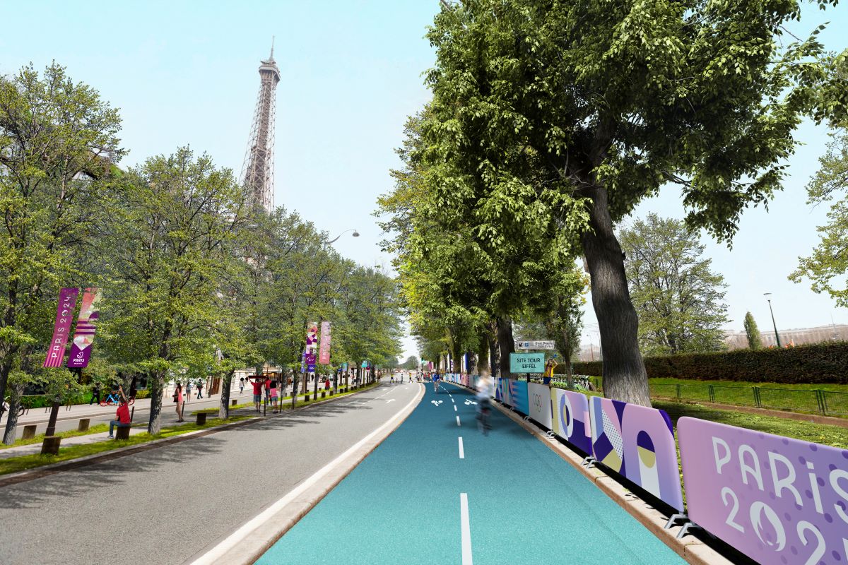 La piste cyclable du Quai Jacques Chirac aux couleurs des Jeux olympiques