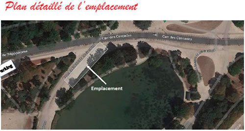 Plan de l'emplacement : mise en place activité Sulky lac Supérieur Bois de Boulogne