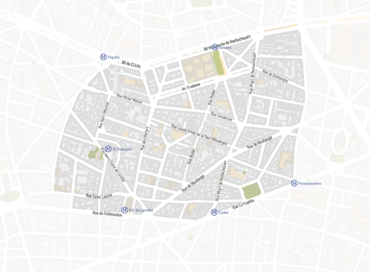 Le plan des quartier Anvers - Montholon et Pigalle - Martyrs