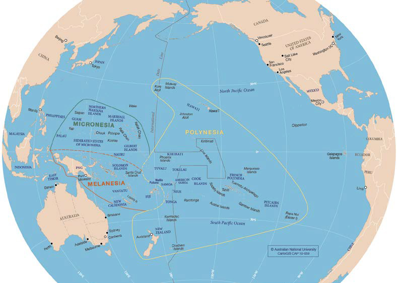 Les archipels de Nouvelle-Calédonie et  du Vanuatu dans le Pacifique.  