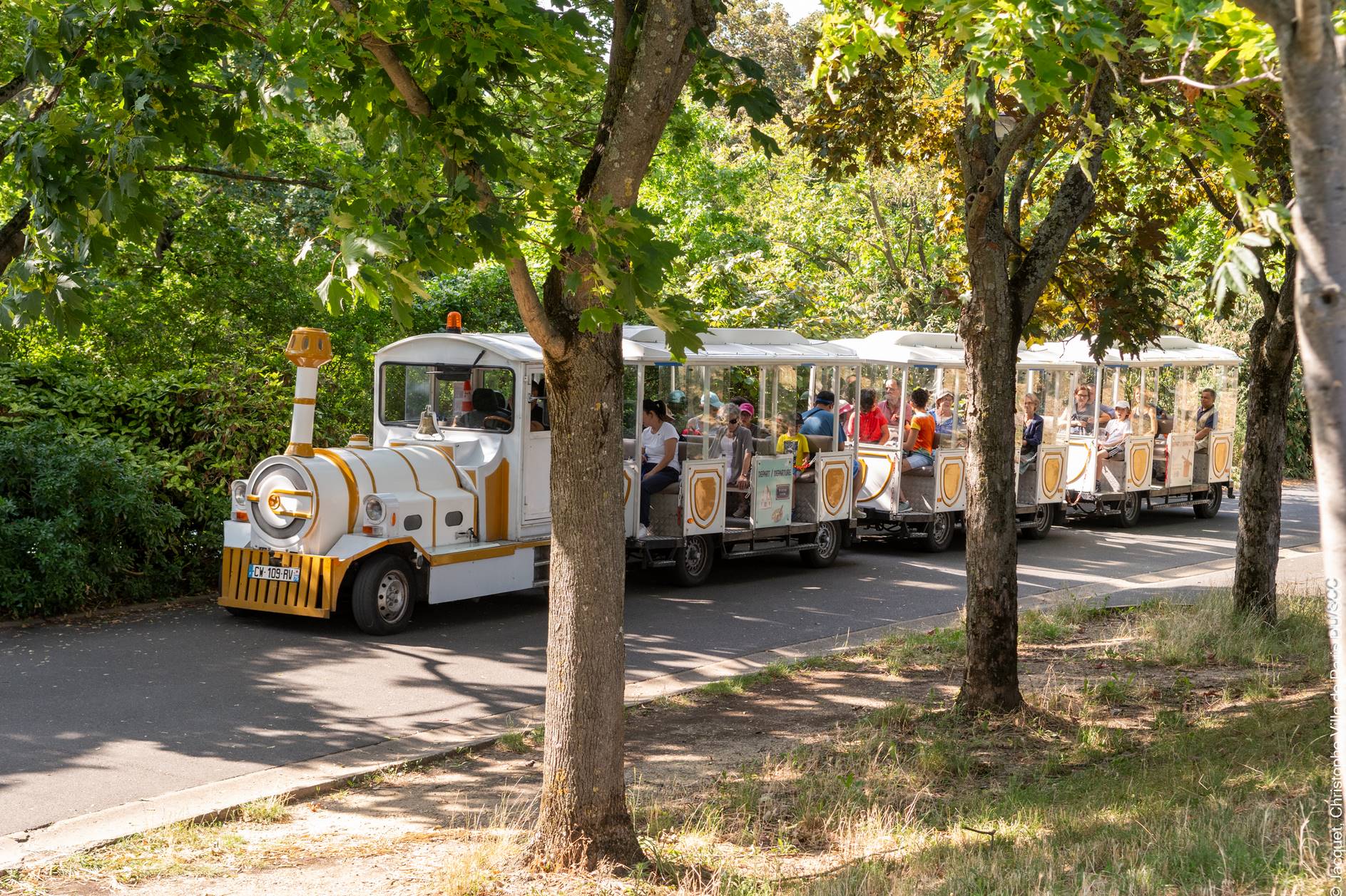 photo d'un petit train au milieu du parc Suzanne Lenglen