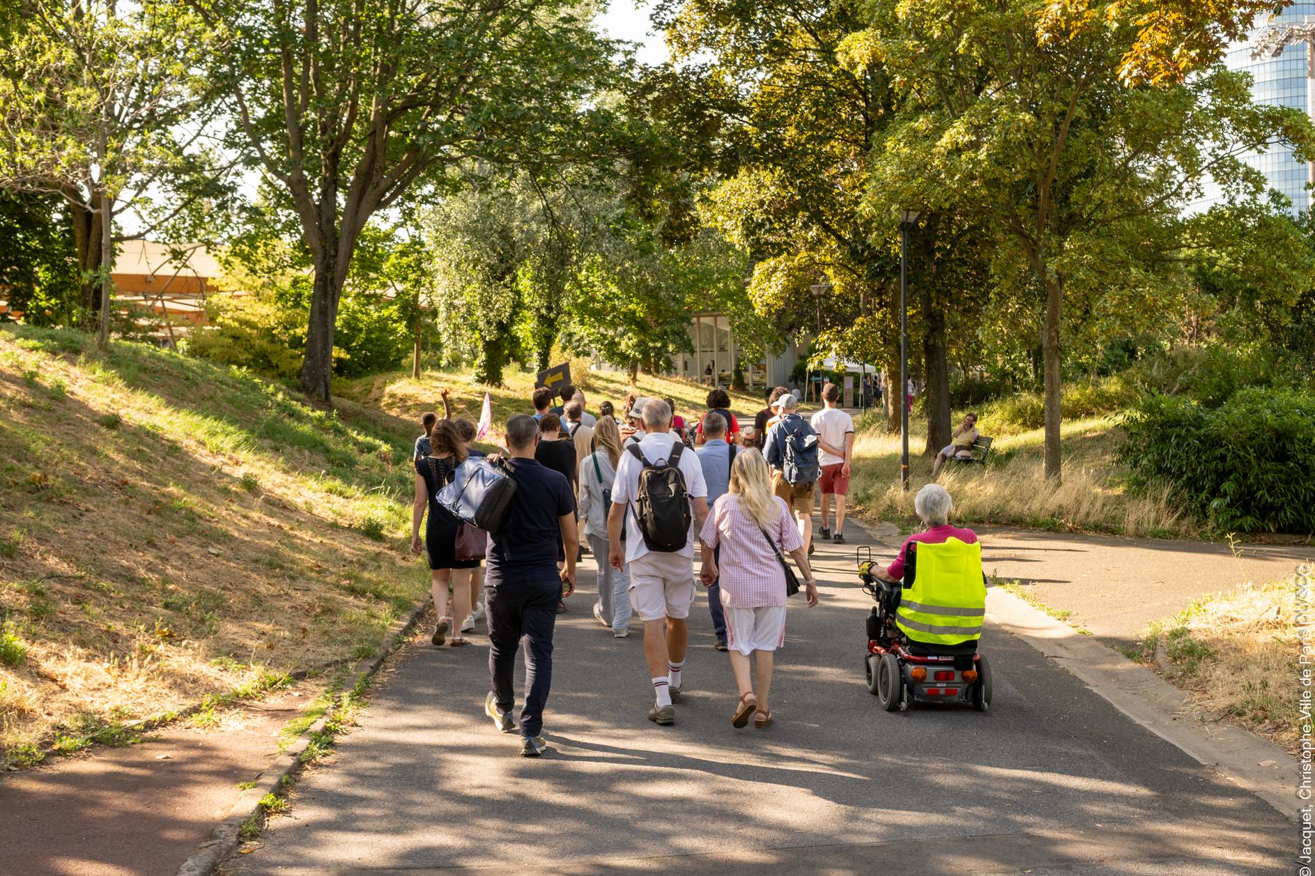 Photo d'un groupe de dos marchant dans le parc