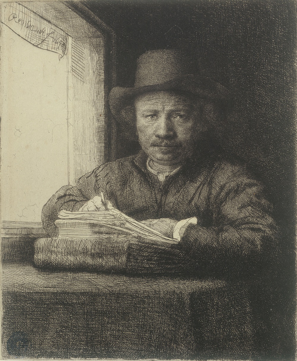 Rembrandt (Rembrandt Harmensz Van Rijn, dit), Rembrandt gravant à la fenêtre