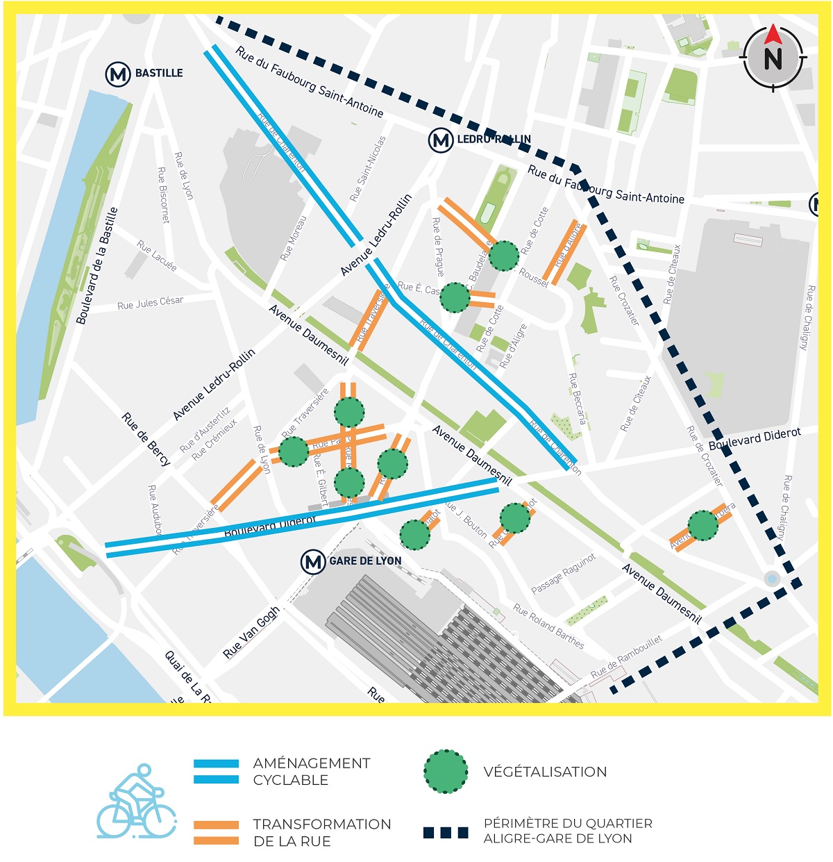 Plan des  aménagements retenus pour le quartier Aligre - Gare de Lyon
