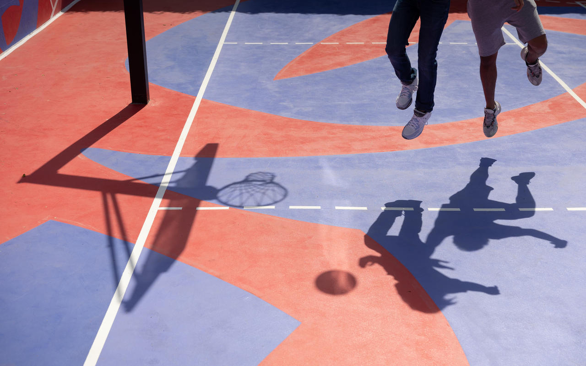 Jardin éole basketball court, playground by artist Lotfi Hammadi.