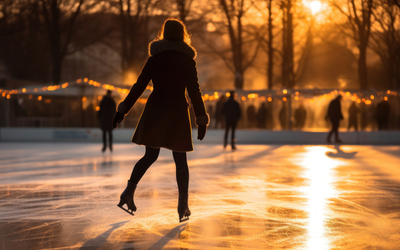 Patinage sur un lac gelé. 