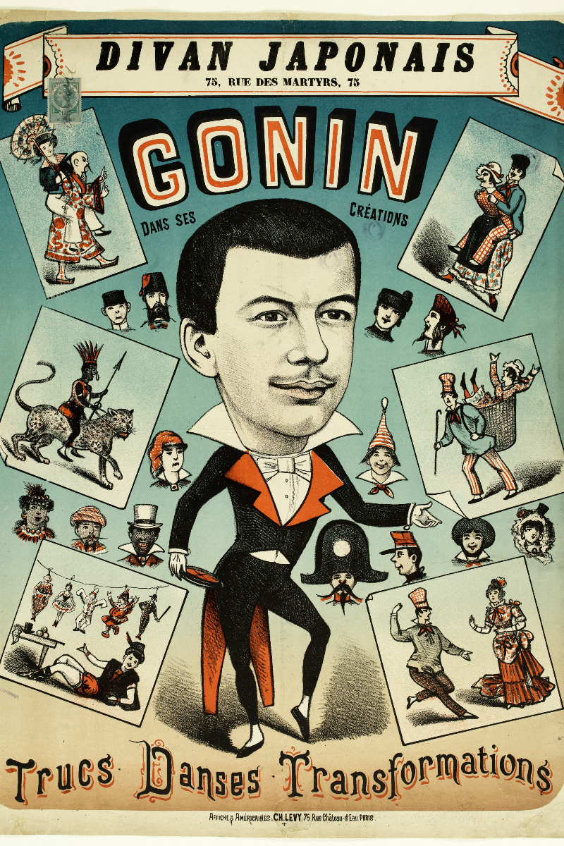 Affiche publicitaire pour le spectacle de Conin au Divan japonais. Paris. Lithographie couleur. 1882-1888. Paris, musée Carnavalet.