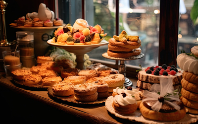 Vitrine de pâtisseries. 