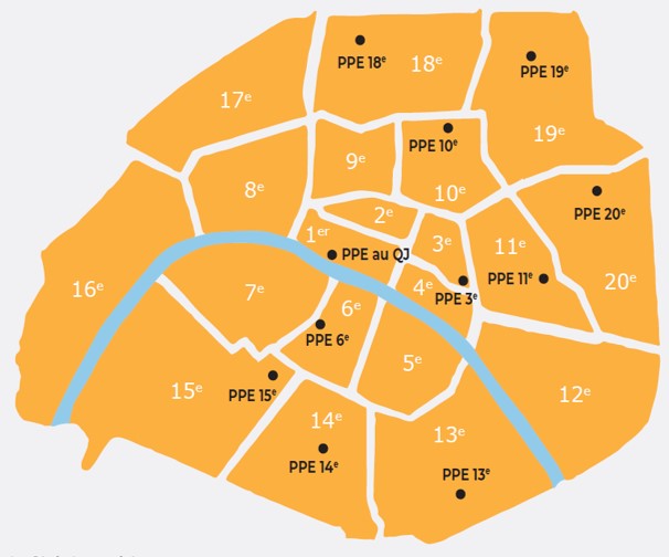 Plan de situation des 11 PPE à Paris