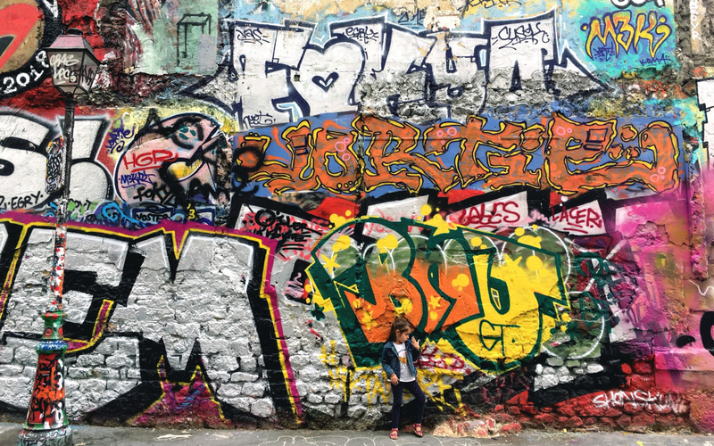 Mur de street art à Ménilmontant.