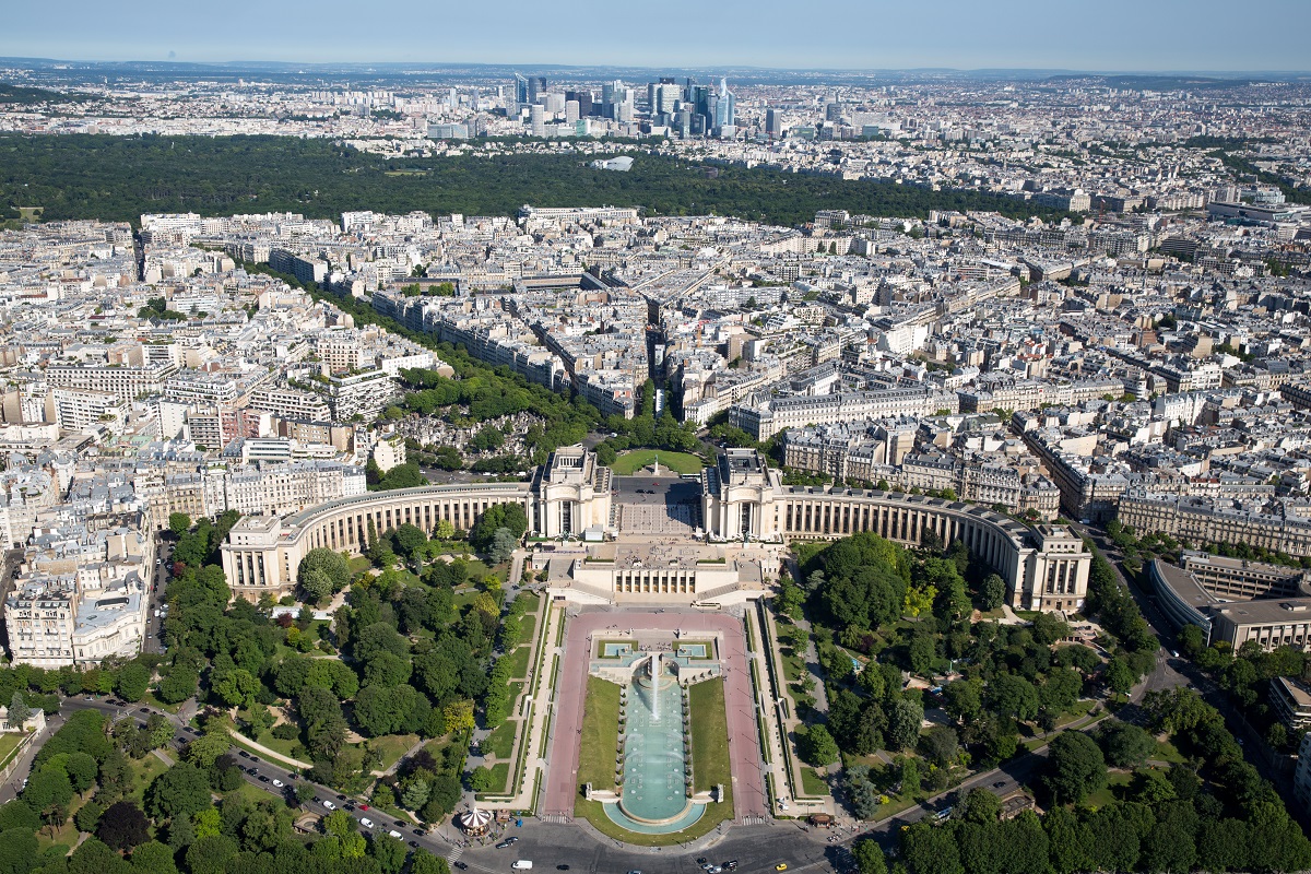 Vue aérienne palais de Chaillot et Paris