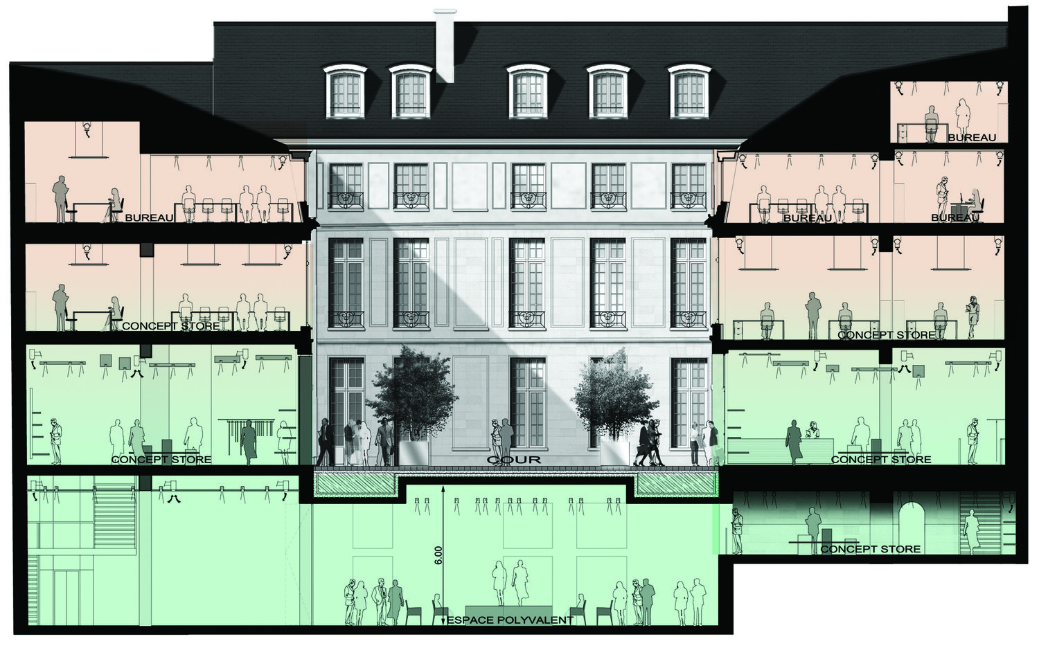Plan de l'hôtel de Coulanges, projet lauréat de l'appel à projets urbains Réinventer Paris