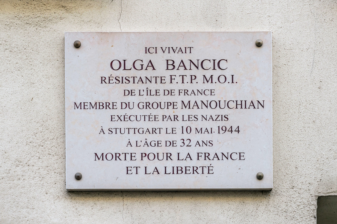 Plaque Olga Bancic, 114 rue du château.