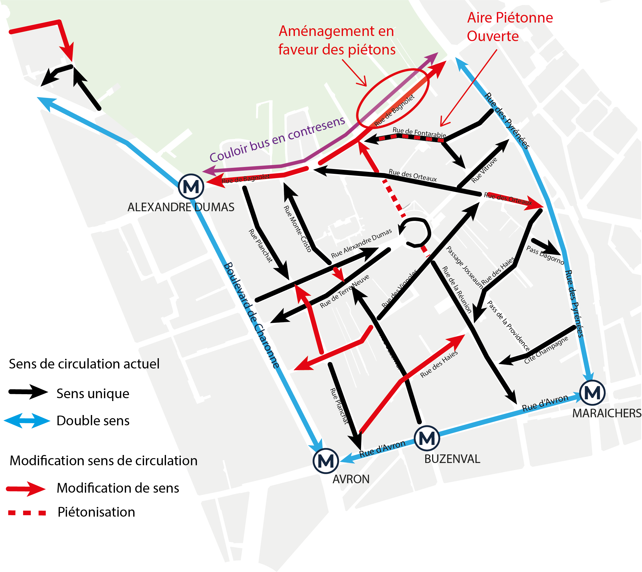 Plan de circulation Réunion - Père-Lachaise projeté
