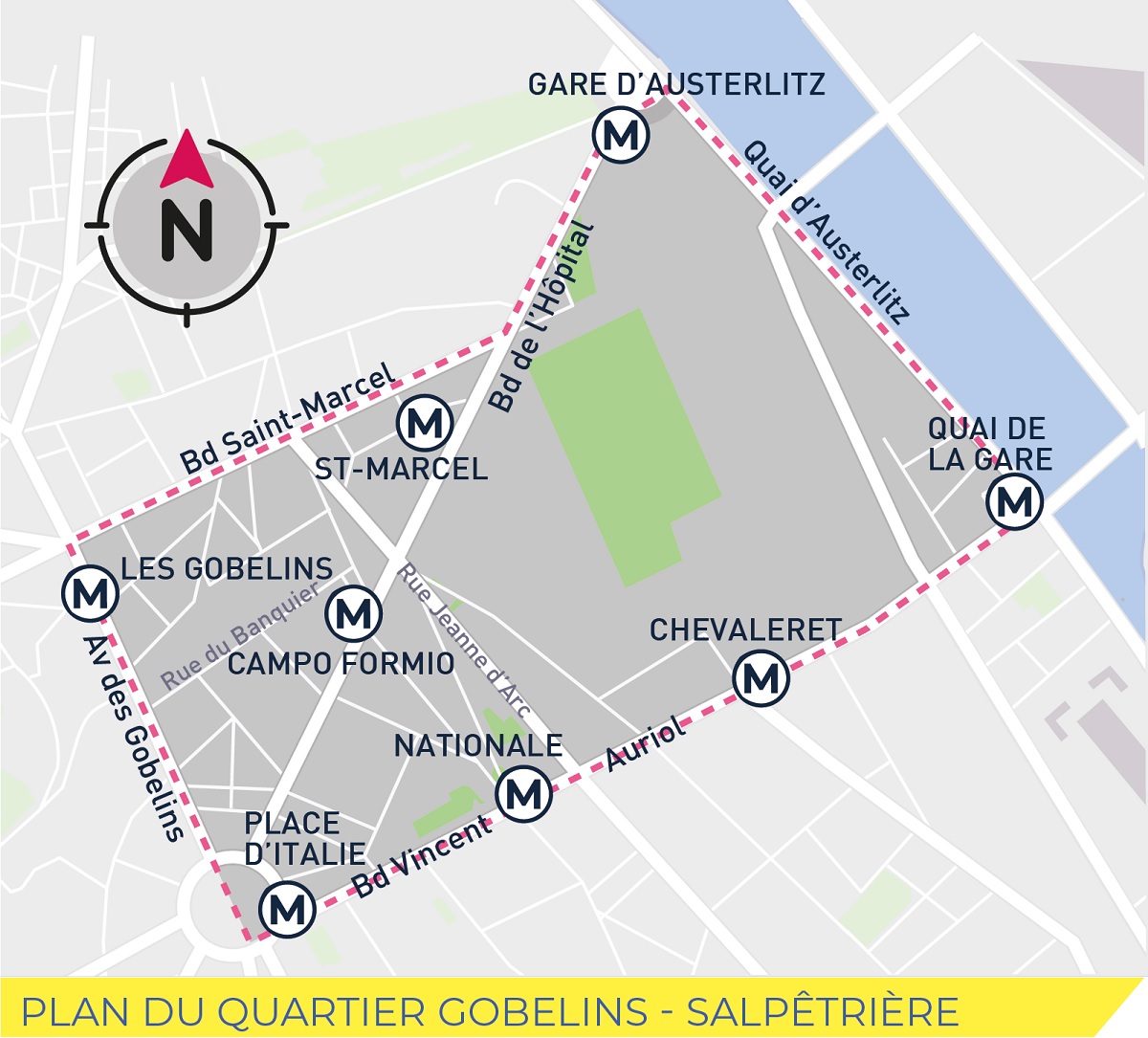 Plan du quartier Gobelins - Salpêtrière