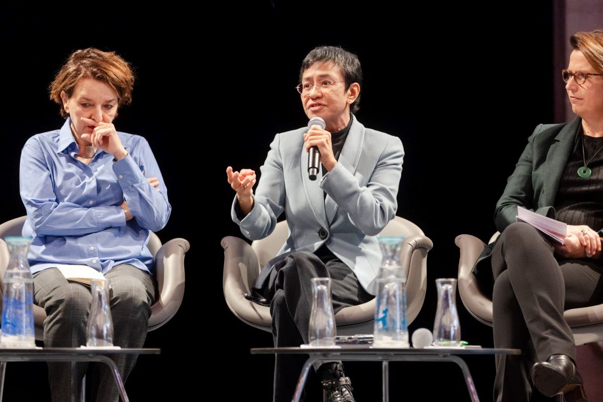 Intervention de Maria Ressa, journaliste et essayiste philippino-américaine, prix Nobel de La Paix en 2021 pour sa lutte en faveur de la liberté d'expression, 11 décembre 2023