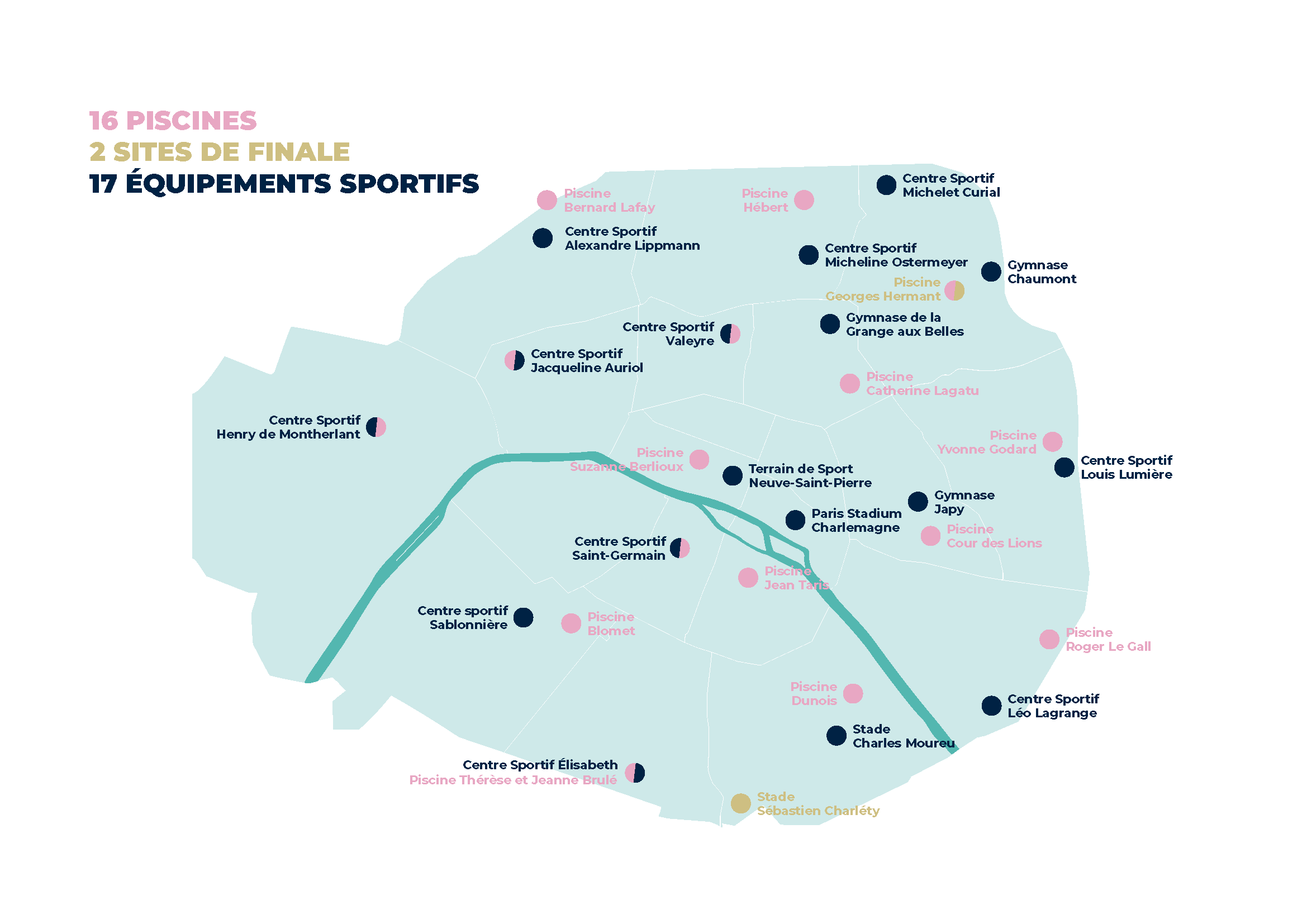 Carte des sites des olympiades des arrondissements