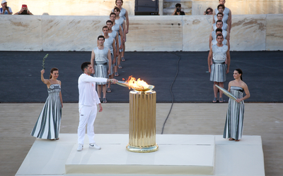 Cérémonie de passation de la Flamme Olympique 2024 à Athènes.