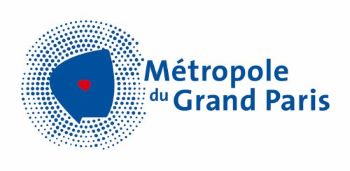 Inscription "Métropole du Grand Paris" avec à gauche le logo (cercle avec point rouge au milieu représentant Paris)