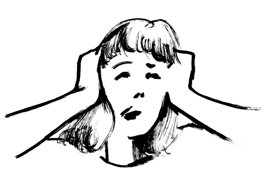 illustration d'une femme se tenant la tête 